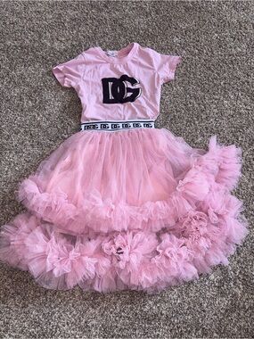 Dolce & Gabbana Pink Tulle Skirt and Logo Tee Set